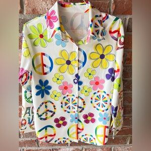 Colorful Floral and Peace Sign Shirt size medium